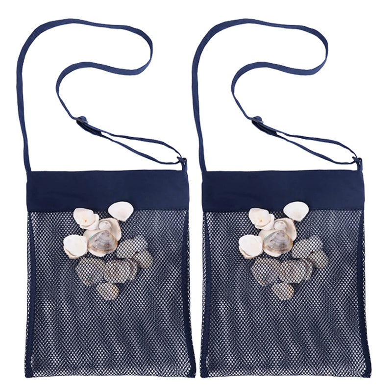 RIMOBUL Sand Away Beach Treasures Seashell Pocket Mesh Bags - Set of 2 (Large) (Navy Blue) - Image 1